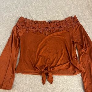 Charlotte Russe Rust Lace Off-Shoulder Blouse